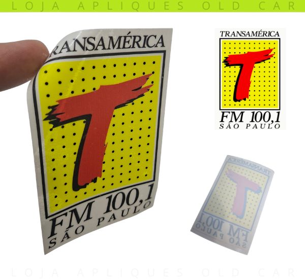 ADESIVO RÁDIO TRANSAMÉRICA FM SÃO PAULO / DECORATIVO DE ÉPOCA DÉCADA DE 80, 90 / COLAGEM INTERNA NO VIDRO 10x6,5CM