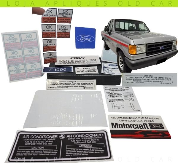ADESIVOS F1000 92 A 95 LINHA SUPER E SUPER SÉRIE, CS, 4X4 / KIT 16 SELOS INFORMATIVOS / COFRE, MOTOR, FILTRO E PARA-BRISA