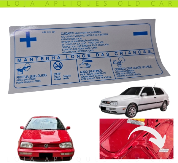 ADESIVO MANTENHA LONGE DAS CRIANÇAS BATERIA GOLF MK3 / SELO INFORMATIVO SEGURANÇA DA BATERIA / COLAGEM CAPO