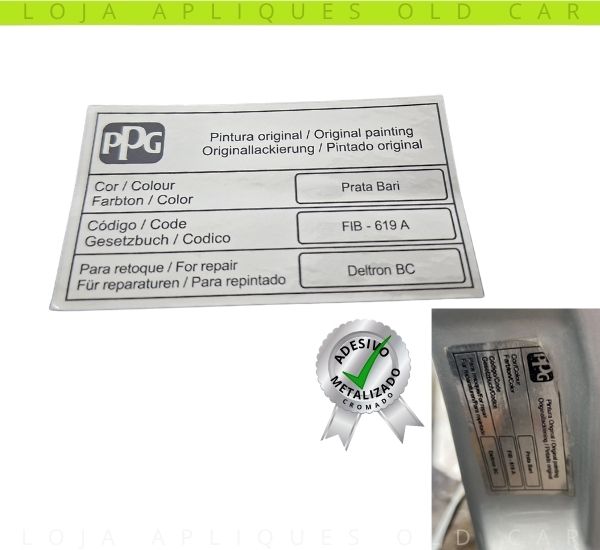 ADESIVO PRATA BARI PPG / COR PINTURA LINHA FIAT / SELO DA LATARIA