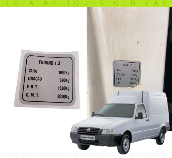 ADESIVO TARA LOTAÇÃO FIORINO 1.3 FURGÃO / SELO COLUNA DE PORTA / CAPACIDADE DE CARGA FIORINO BÁU