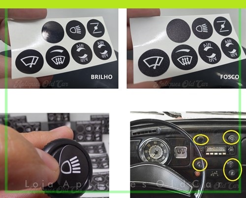 Adesivos Botões Interruptores Painel Fusca 70 a 80 / Kit Grafia Padrão Original