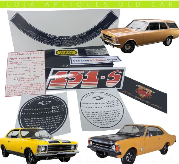 ADESIVOS OPALA E CARAVAN 4CIL. 151-S / MOTOR AZUL E VERDE / KIT COMPLETO DE SELOS INFORMATIVOS