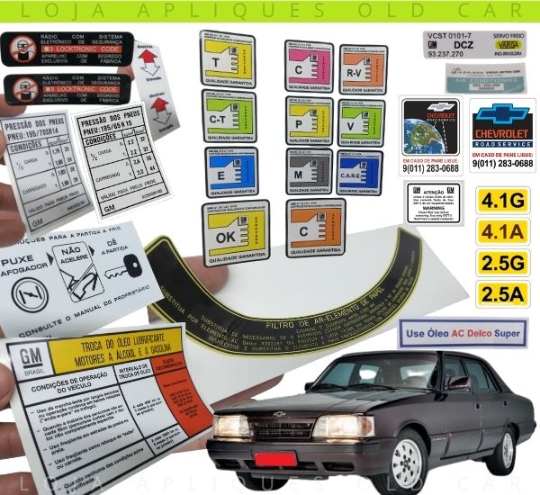 Kit Completo de Adesivos Opala Comodoro / Diplomata  4cil e 6cil / Selos Informativos de Fábrica