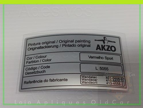 Adesivo Código Pintura Original - Linha Volkswagen - Catálogo 1