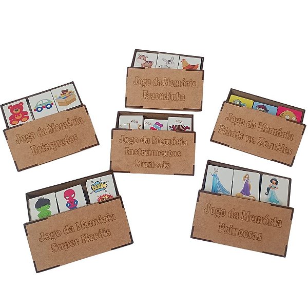 Kit Jogo da Memória de Mesa - 6 Jogos em MDF colorido + Cx