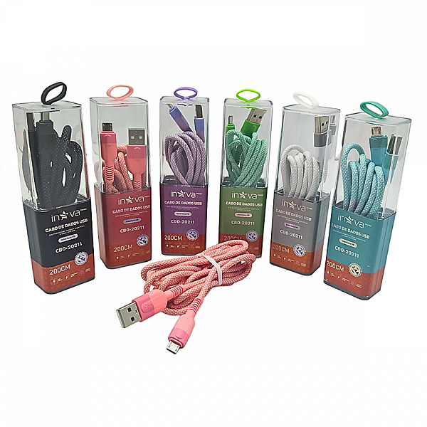 Cabo de dados em Nylon 3.4A 2 Metros V8 INOVA CBO-20211