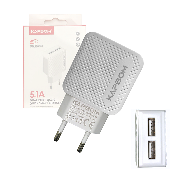 Fonte Carregador 5.1A Fast Charger QC 3.0 Duas Porta USB Kapbom KA-373
