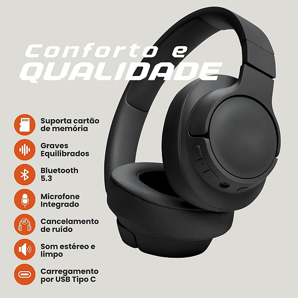 Fone de Ouvido Bluetooth Redução de Ruído ANC Headset INOVA MD-760 (***COR CREME E AZUL ESCURO - ESGOTADO)