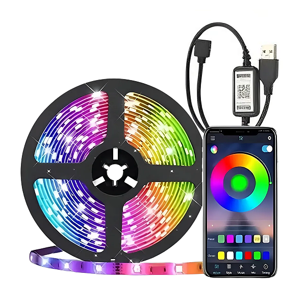 Fita Led Conexão USB 5 metros Luz Colorida RGB Controle Bluetooth Kapbom KAP-5050P