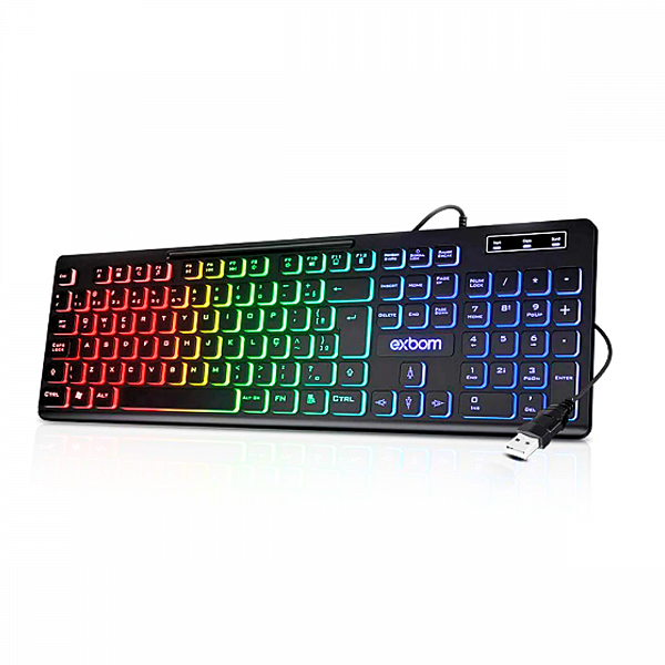 Teclado Gamer Multimídia LED RGB Semi Mecânico Plug & Play Computador Notebook ABNT2 Exbom BK-155C