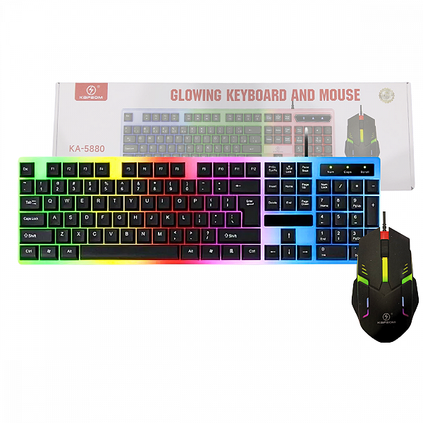 Kit Teclado E Mouse Gamer Semi Mecânico LED RGB Kapbom KA-5880