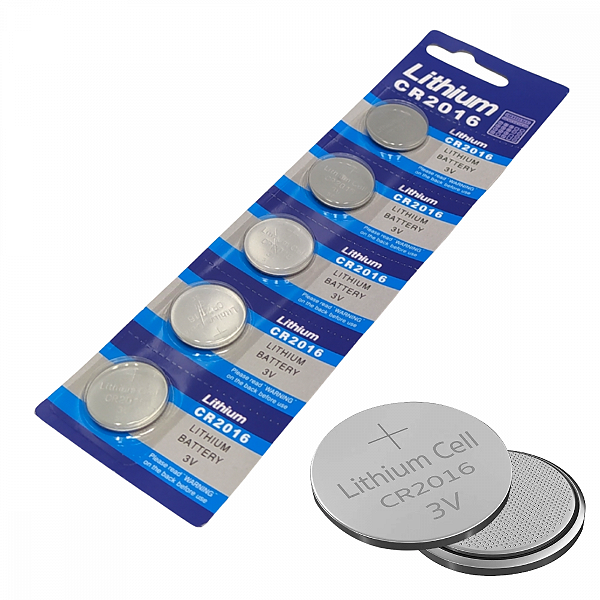 Cartela com 5 unidades de Bateria CR2016 Litio 3V Maxmidia MAX-CR2016