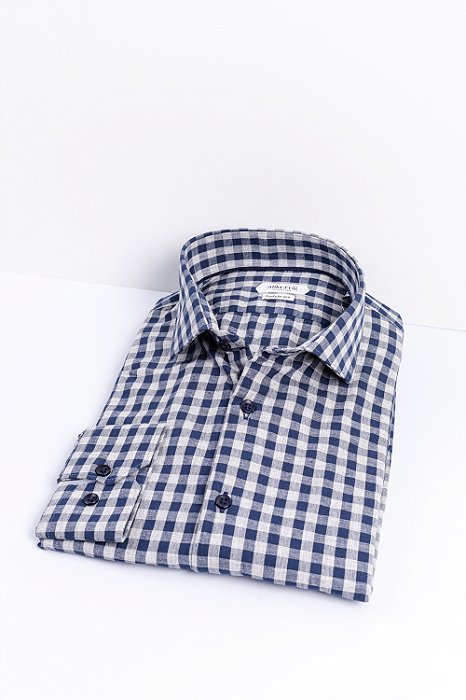 Camisa Regular em Algodão com Estampa Xadrez Vichy Azul