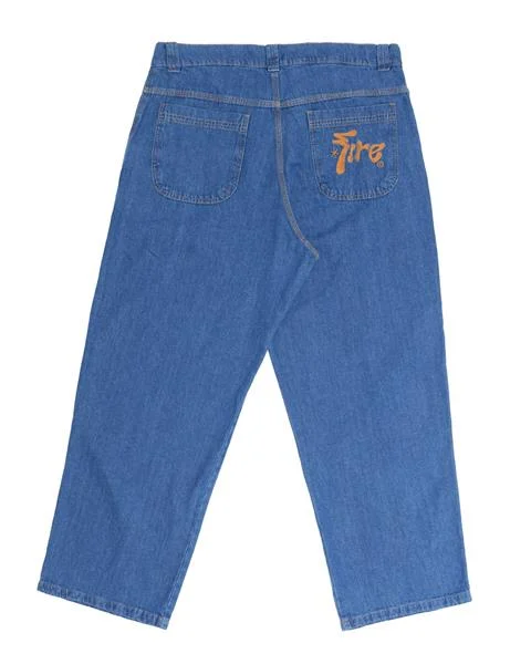 Calça Baggy Jeans Fire Reta Premium Express Logo (Azul)