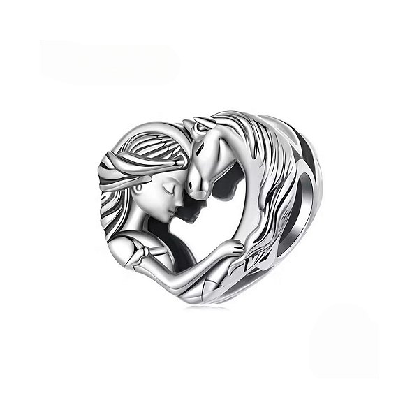 Berloque Separador Menina e Cavalo Prata Legítima 925