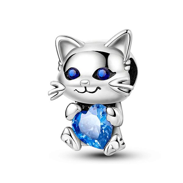 Berloque Separador Gatinho e Coração Prata Eternal Joias