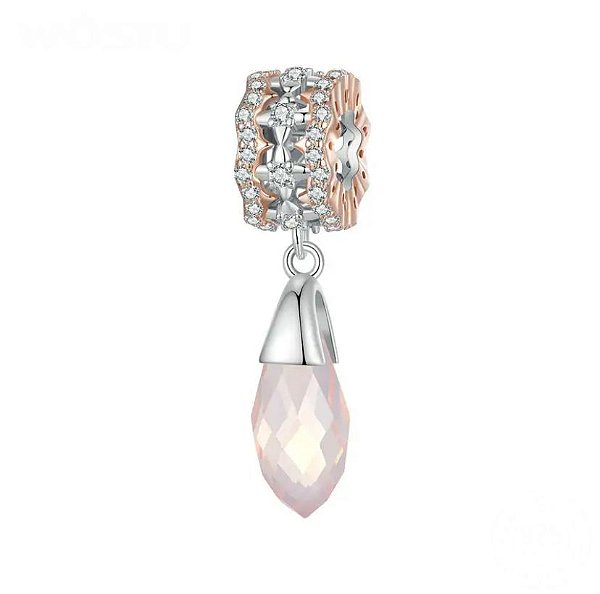 Berloque Pendente Cristal Rosé Em Prata Legítima 925