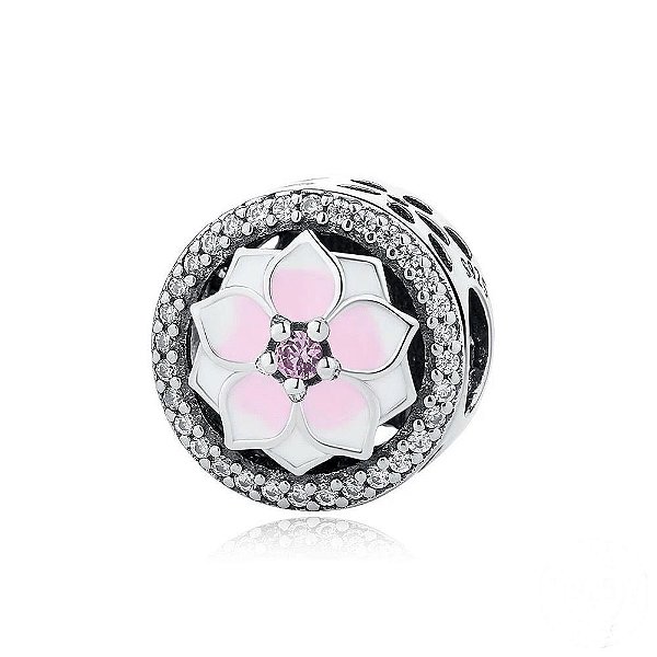 Berloque Separador Flor Magnólia Prata Legítima 925