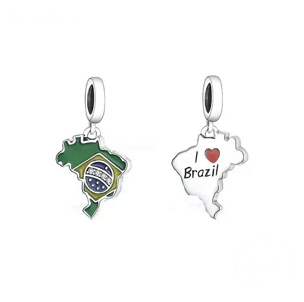 Berloque Eu amo Brasil Em Prata Legítima 925 Eternal Joias