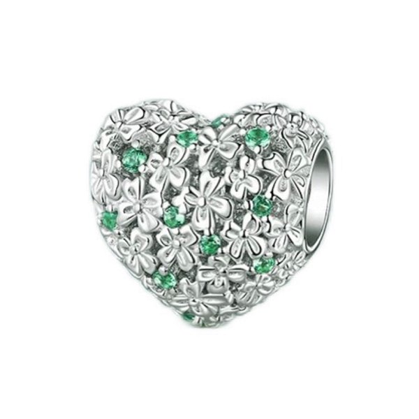 Berloque Pave Coracao Floral Em Prata 925 Eternal Joias