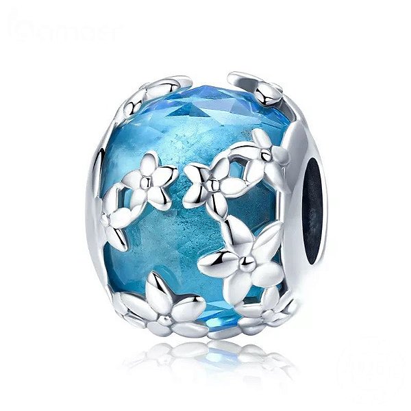 Berloque Pave Azul Floral Em Prata 925 Eternal Joias