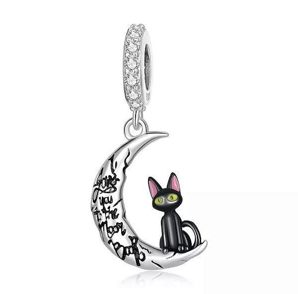 Berloque Gatinho na Lua Em Prata 925 Eternal Joias