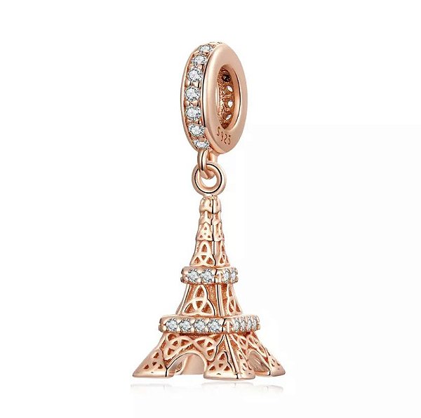 Berloque Torre Eiffel Rosé Prata 925 legitima Eternal Joias