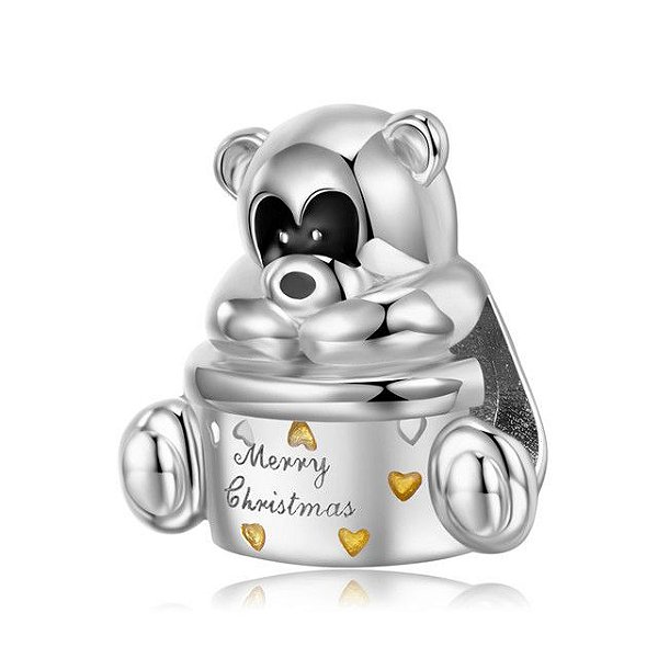 Berloque Urso Com Pote De Mel Merry Christmas Em Prata 925