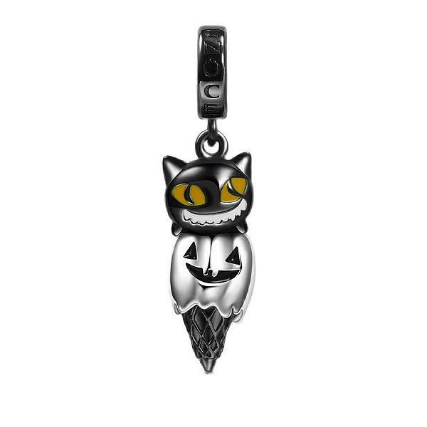 Berloque gato preto em abobora Gnoce original Prata 925