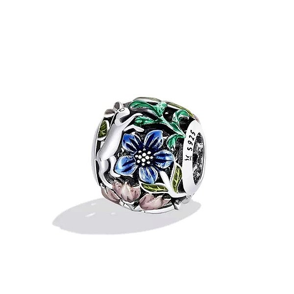 Berloque Pave Separador floral Prata 925 legitima