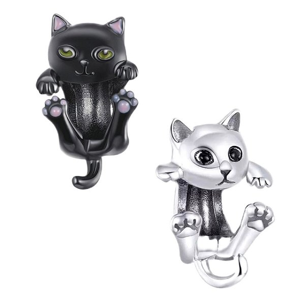 Berloque Gatinho preto prata 925 eternal Joias original