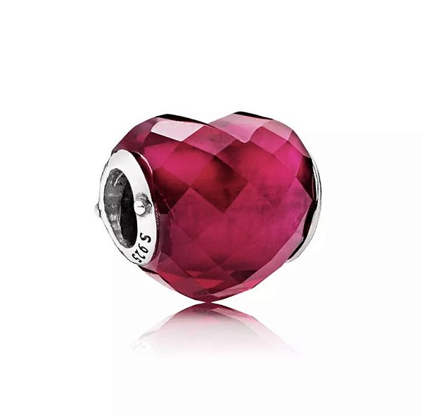 Berloque Forma de amor coracao Fucsia Prata 925 legitima