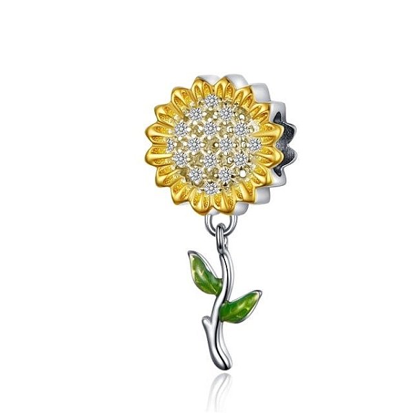 Berloque Girassol dourado Prata 925 legitima de lei