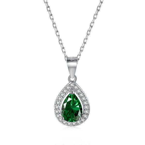 Colar Gota Cravejada Verde Prata Legítima 925 Eternal Joias