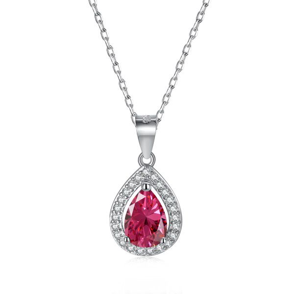 Colar Gota Cravejada Pink Prata Legítima 925 Eternal Joias