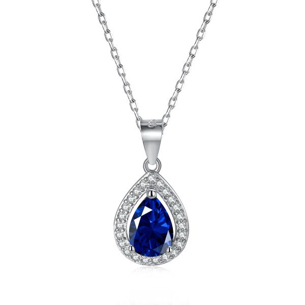 Colar Gota Cravejada Azul Prata Legítima 925 Eternal Joias