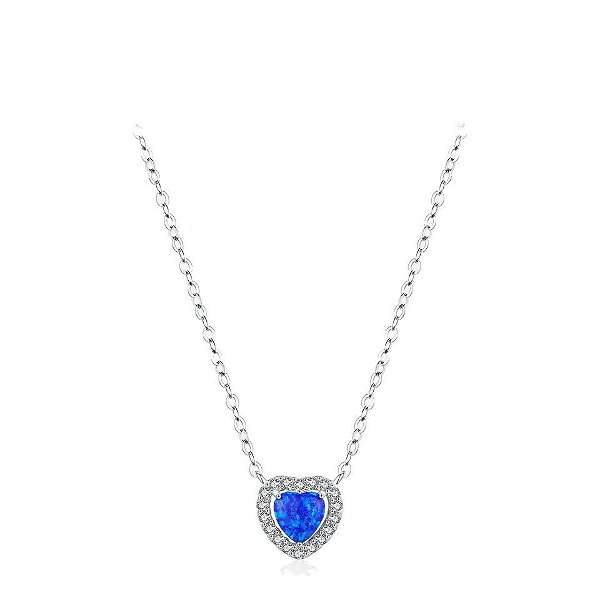 Colar coração opala azul Prata Legítima 925 Eternal Joias