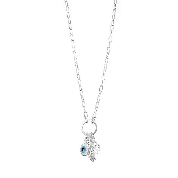 Colar Cartier Olho Grego Figa e Trevo Prata Legítima 925