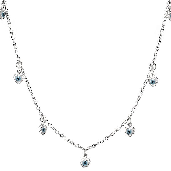 Choker Corações Olho Grego Em Prata Legítima 925 Eternal