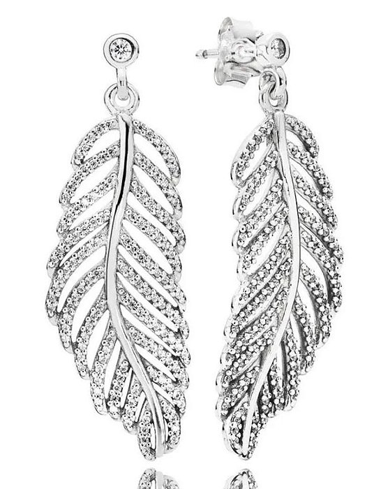 Brinco Plumas Cravejada Em Prata 925 Eternal Joias