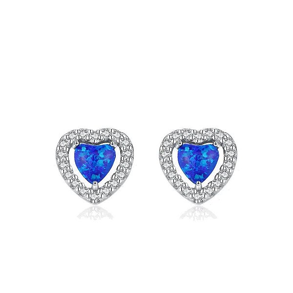 Brinco coração opala azul Prata Legítima 925 Eternal Joias