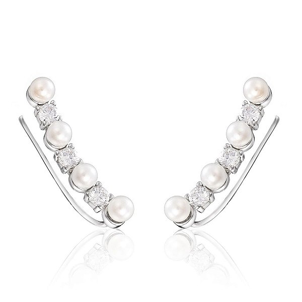 Brinco Ear Cuff Perolas Em Prata Legítima 925 Eternal Joias