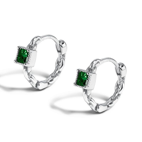 Brinco Argolinha Pedra Verde Prata 925 Eternal Joias