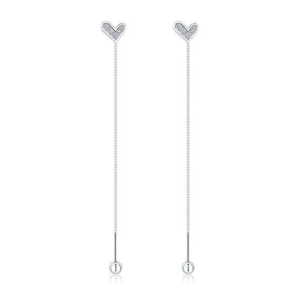 Brinco Fio Pendente Coracao Em Prata 925 Eternal Joias