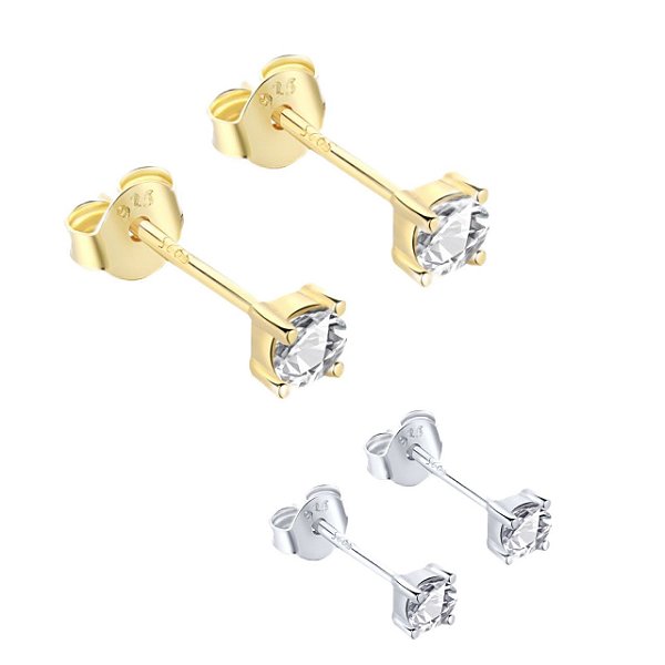 Brinco Ponto de Luz Dourado Prata 925 Legítima Eternal Joias