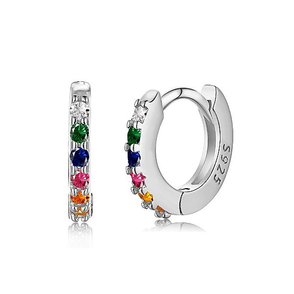 Brinco mini Argolinha Colorida Prata 925 Eternal Joias