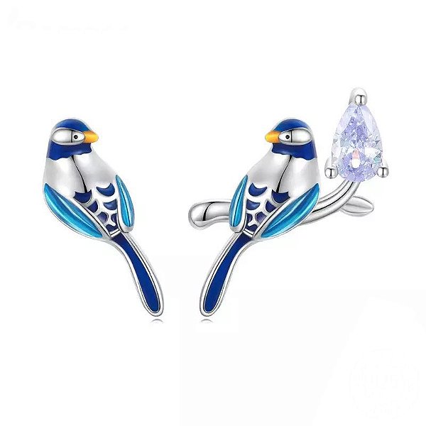Brinco Pássaro Azul em Prata 925 Legitima Eternal Joias