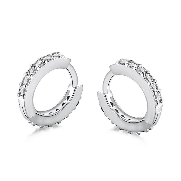 Brinco Mini Argolinha Cravejado Em Prata 925 Legitima