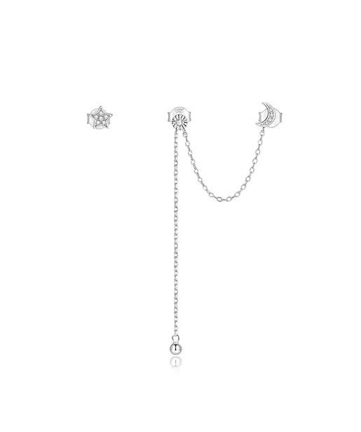 Brinco Chain Leaf Lua e Estrela Em Prata 925 Legítima